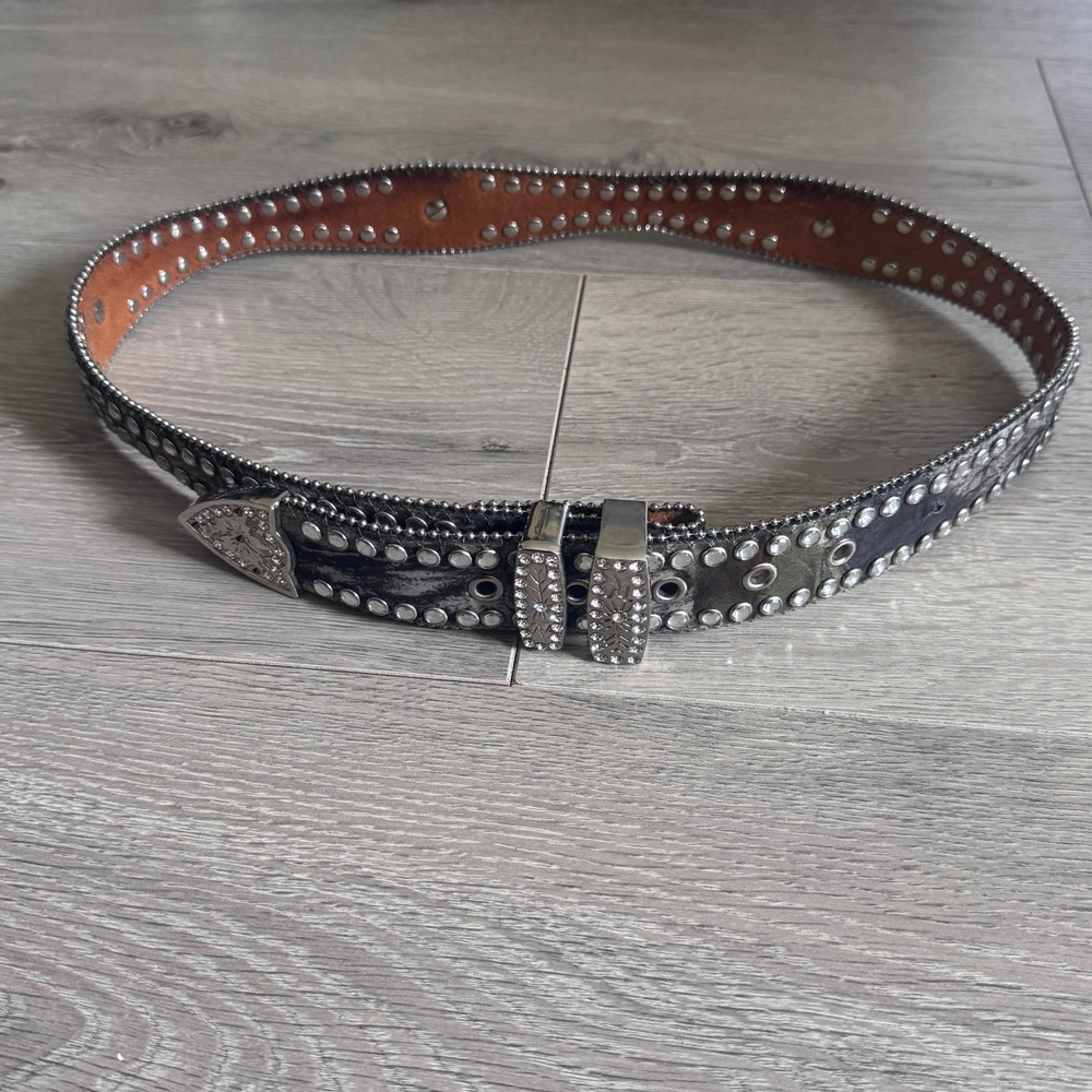 Blazin Roxx Womens Western Snakeskin Rhinestone Studded Leather Belt Grey M